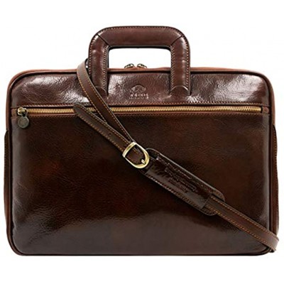 Leather Briefcase Bag Slim Laptop Messenger Brown Unisex Time Resistance