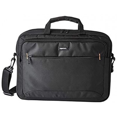 Basics Compact 15.6-Inch Laptop Shoulder Bag Carrying Case with Padded Shoulder Strap and Zippered Accessory Pocket 1-Pack Black