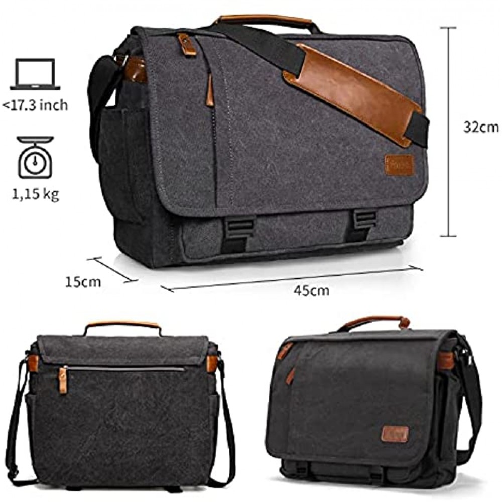 Estarer Laptop Bag 17.3 Inch Mens Canvas Satchel Messenger Shoulder Bag ...