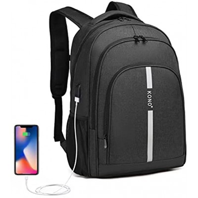 Kono Laptop Backpack Business Travel Work Computer Rucksack with USB Charging Port Large Lightweight College High School Bag Daypack for Men Women Boys Girls Fits 15.6 Inch Notebook Black