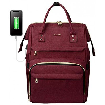 LOVEVOOK Laptop Backpack for Women Fits 15.6 Inch School Computer Backpack for Work Travel Casual Business Bag with USB Charging Port Red Wine