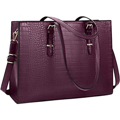 Lubardy Laptop Bags for Women Tote Bag 15.6 Inch Leather Large Ladies Handbag Work Bag Designer Business Shoulder Shopping Office Bag Grape purple
