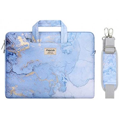 MOSISO Laptop Shoulder Bag Compatible with MacBook Pro 14 inch 2021 M1 Pro M1 Max A2442 Compatible with MacBook Air Pro 13-13.3 inch Notebook Watercolor Marble Sleeve with Trolley Belt Blue