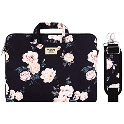 MOSISO Laptop Shoulder Bag Compatible with MacBook Pro 16 inch 2021 M1 Pro Max A2485 2019-2020 A2141 Pro 15 A1398 & 15-15.6 inch Notebook Camellia Carrying Briefcase Sleeve with Trolley Belt Black