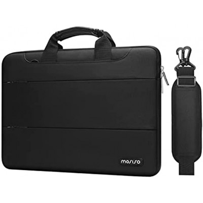 MOSISO Laptop Shoulder Bag Compatible with MacBook Pro 16 inch 2021 M1 Pro Max A2485 2019-2020 A2141 Pro 15 A1398,15-15.6 inch Notebook with 2 Horizontal Parallel Organizer Pockets&Trolley Belt Black