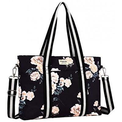 MOSISO Laptop Tote Bag for Women 17-17.3 inch Canvas Camellia Multifunctional Work Travel Shopping Duffel Carrying Shoulder Handbag Compatible with MacBook Notebook and Chromebook Black