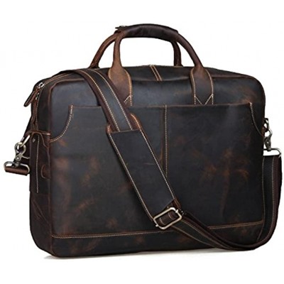 S-ZONE Men's Buffalo Leather Messenger Bag Satchel 17 inch Laptop Briefcase Office Business College Bag Coffee