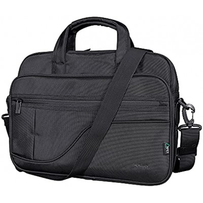 Trust Sydney Sustainable Laptop Bag 17.3 Inch with Shoulder Strap Eco Bag Recycled Plastic Laptop Case with Storage Pockets RPET Work Bag Carrying Case for Travel Business Office School Black