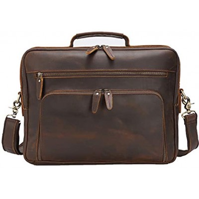 TIDING Leather Laptop Briefcase Men's Mesenger Bag 15.6 Inch Handmade Multi-Purpose Travel Business Case Tablet 12.9 Inch Sleeve Tote Handbag Satchel Brown