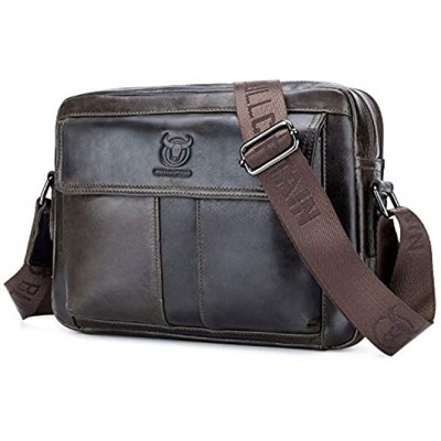 BAIGIO Genuine Leather Shoulder Messenger Bag for Men Horizontal Cross Body Shoulder Satchel Handbag Coffee