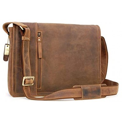 VISCONTI Laptop Messenger Shoulder Bag Distressed Leather 13 to 14 Inch Laptop Bag with Removable Padded Laptop Cover Office Work Organiser Bag Multiple Pockets 16072 FOSTER Oil Tan