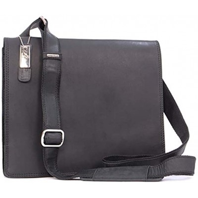 VISCONTI Messenger Shoulder Bag Hunter Leather Tablet iPad Kindle Office Work Shoulder Bag 16025 HARVARD M Black