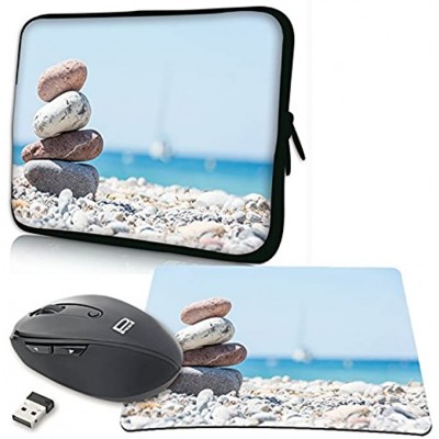 PEDEA Design Tablet PC Case 10.1 Inch 25.6 cm with Mouse Mat and Wireless Mouse Stacked Stones