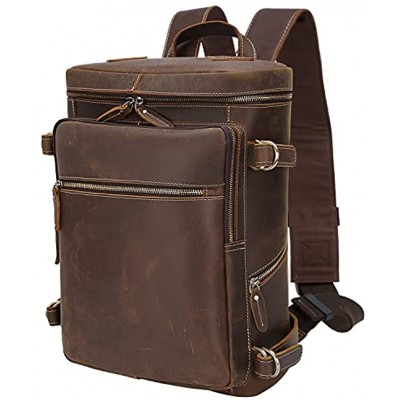 TIDING Leather Backpack Mens Rucksack Vintage Laptop Bag 15.6inch with Trolly Strap,Travel Daypacks College Bag Brown