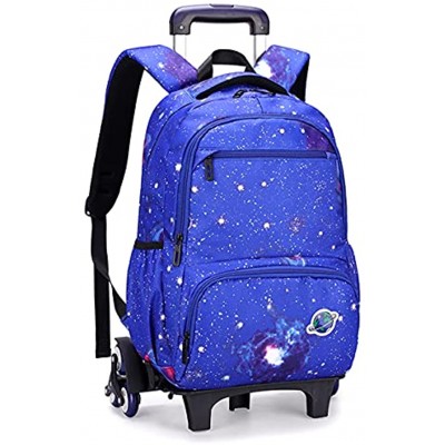 VIDOSCLA Mysterious Starry Sky Print Rolling Backpack Elementary Students Trolley Bag Kids Carry-on Bag Primary School Book Bag with Wheels