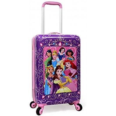 Disney Princess Luggage 20 Inches Hard-Sided Rolling Spinners Carry-On Tween Travel Trolley Suitcase for Kids Pink