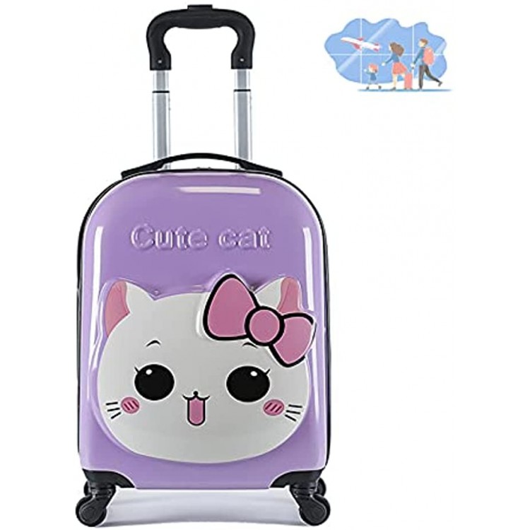 GIVROLDZ 3D Cartoon-Children's Trolley Case ABS Hard Shell Travel Hold Check in Luggage Suitcase with 50 Pieces of Stickers Kids' Luggage Perfect for School & Overnight Travel,Purple