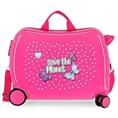 Movom Save the Planet Pink Kids Rolling Suitcase 50x38x20 cm Rigid ABS Combination lock 34 Litre 2.1 Kg 4 Wheels Hand Luggage