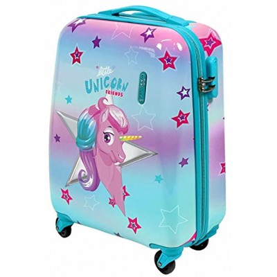 PERLETTI Unicorn Children Luggage ABS Hard Shell Suitcase for Little Girl Travel Bag with 4 Wheels Combination Lock Telescopic Aluminum Handle Cute Pink Trolley Kids 49x34x21 cm Unicorn XS