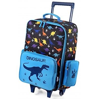Trolley Luggage for Kids VASCHY Cute Carry on Suitcase with Rolling Wheels for School Trips Travel Weekend for Boys Toddlers Children 18inch Black Dinosaur