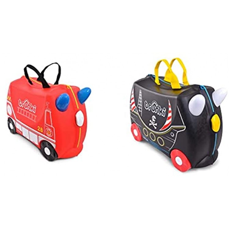 Trunki Children’s Ride-On Suitcase & Kid's Hand Luggage: Frank Fire Engine Red & Children’s Ride-On Suitcase & Kid's Hand Luggage: Pedro The Pirate Ship Black