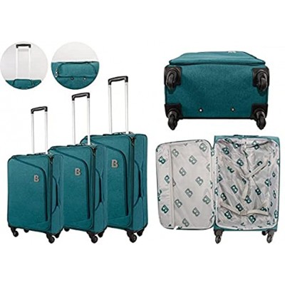 Borderline Canvas Green 4 Wheeled Suitcase Set of 3 Luggage Travel Cabin Bag Lightweight