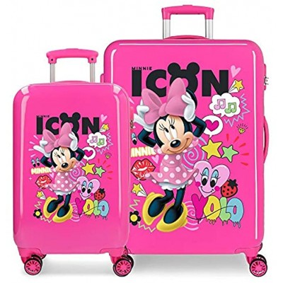 Disney Enjoy Minnie Icon Pink Luggage Set 55 68 cm Rigid ABS Combination Lock 104 Litre 4 Double Wheels Hand Luggage