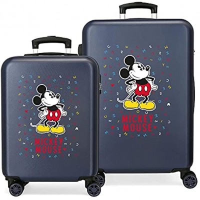 Disney Have a good day Mickey Blue Luggage Set 55 68 cm Rigid ABS Combination Lock 104 Litre 4 Double Wheels Hand Luggage