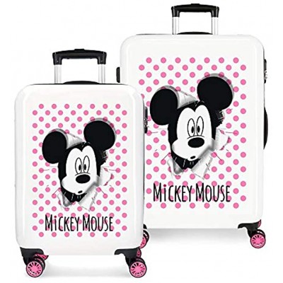Disney Have a good day Mickey Multicoloured Luggage Set 55 68 cm Rigid ABS Combination Lock 104 Litre 4 Double Wheels Hand Luggage