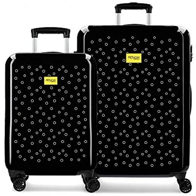 Enso Bubbles Black Luggage Set 55 68 cm Rigid ABS Combination Lock 104 Litre 4 Double Wheels Hand Luggage
