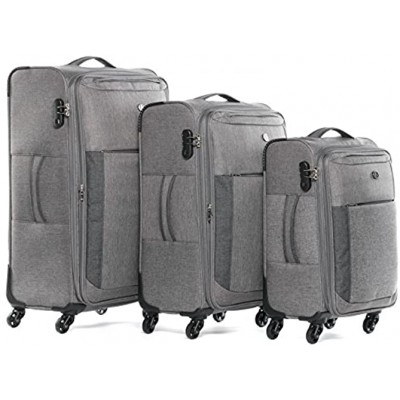 FERGÉ Luggage Set 3 Piece Expandable Smart Cabin Trolley with Latop Compartment Saint-Tropez Suitcase Soft-Shell 4 Spinner Wheels Grey