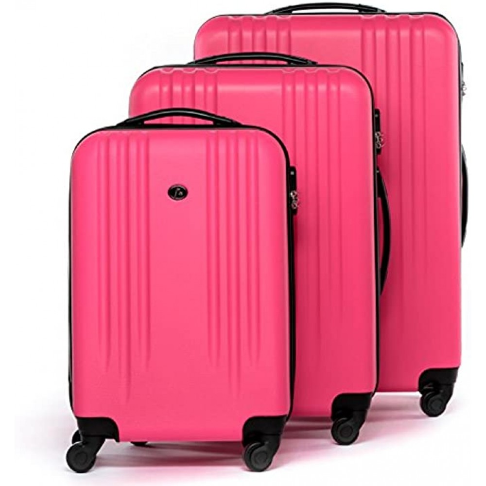 FERGÉ Luggage Set 3 Piece Hard Shell Travel Trolley Marseille Suitcase Set 4 Spinner Wheels Pink