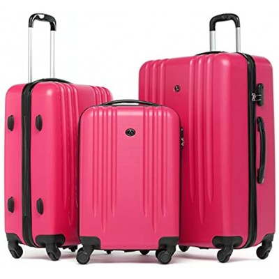 FERGÉ Luggage Set 3 Piece Hard Shell Travel Trolley Marseille Suitcase Set Spinner 4 Wheels Pink