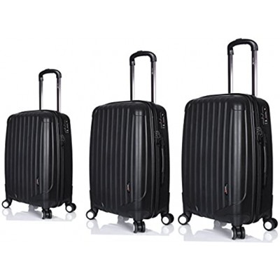 Luggage X Set of 3 Lightweight Hard Shell 8 Wheel Slimline Trolley Suitcases 28" + 24" + 21" Black