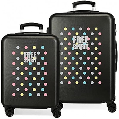 Movom Free Dots Black Luggage Set 55 68 cms Rigid ABS Combination lock 104L 4 double wheels Hand Luggage