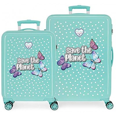 Movom Save the Planet Green Luggage Set 55 68 cm Rigid ABS Combination lock 104 Litre 4 Double Wheels Hand Luggage