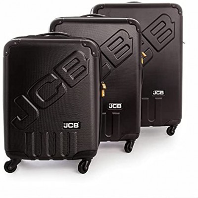 Set of 3 JCB Suitcases ABS Hard Shell Suitcase Travel Case Hard Luggage Set UK