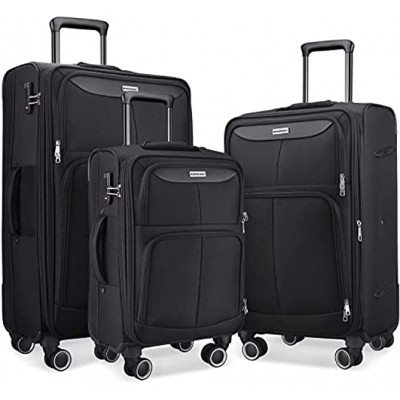 SHOWKOO Luggage Sets 3 Piece Softside Expandable Lightweight & Durable Suitcase Sets Double Spinner Wheels TSA Lock 20in 24in 28in Black,