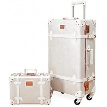 urecity Luggage Set on Wheels Vintage Cute Travel Retro Carry Ons with Password Lock Hard Shell Lightweight Trolley Suitcase Cabin Bag for Storage 20"48cm 30Liter Rose White