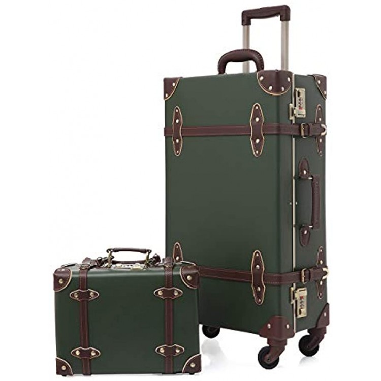 urecity Luggage Set on Wheels Vintage Cute Travel Retro Carry Ons with Password Lock Hard Shell Lightweight Trolley Suitcase Cabin Bag for Storage 2048cm 30Liter ArmyGreen