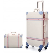 urecity Luggage Set on Wheels Vintage Cute Travel Retro Carry Ons with Password Lock Hard Shell Lightweight Trolley Suitcase Cabin Bag for Storage 20"48cm 30Liter Fairy White