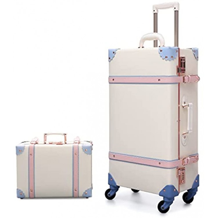urecity Luggage Set on Wheels Vintage Cute Travel Retro Carry Ons with Password Lock Hard Shell Lightweight Trolley Suitcase Cabin Bag for Storage 2048cm 30Liter Fairy White
