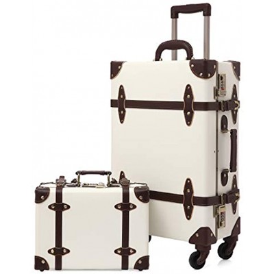 urecity Luggage Set on Wheels Vintage Cute Travel Retro Carry Ons with Password Lock Hard Shell Lightweight Trolley Suitcase Cabin Bag for Storage 20"48cm 30Liter Holy White