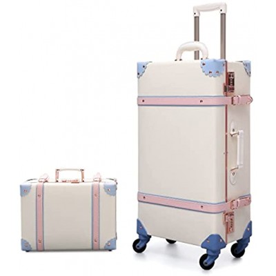 urecity Luggage Set on Wheels Vintage Cute Travel Retro Carry Ons with Password Lock Hard Shell Lightweight Trolley Suitcase Cabin Bag for Storage 26"66cm 49 Liter Fairy White