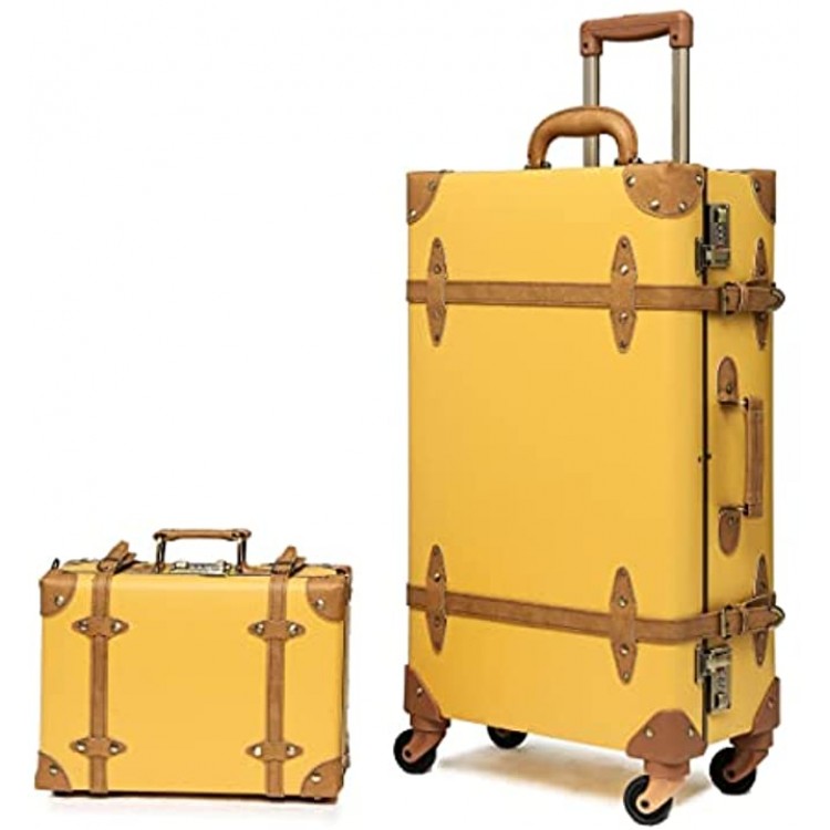 urecity Luggage Set on Wheels Vintage Cute Travel Retro Carry Ons with Password Lock Hard Shell Lightweight Trolley Suitcase Cabin Bag for Storage 2048cm 30Liter Yellow