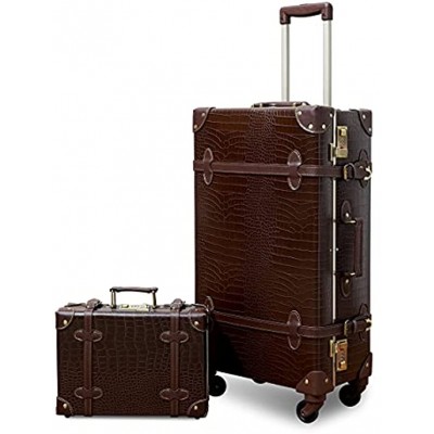 urecity Vintage Luggage Sets of 2 Piece Alligator Brown 20"+12",