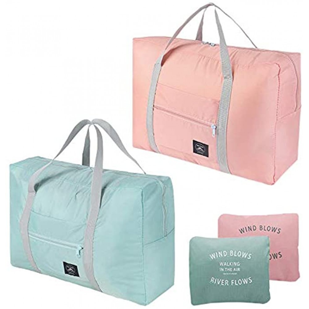 2 Pack Foldable Lightweight Duffle Bag Waterproof Travel Storage Luggage Portable Tote for Gym Sports Vacation Picnic Light-Pink&Light-Blue