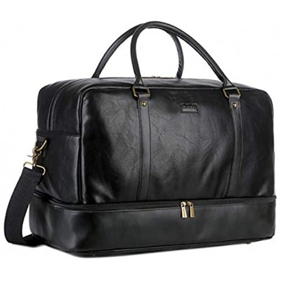 BAOSHA Faux Leather Travel Holdall Carry On Weekender Bag Overnight Travel Duffel Tote Bags for Men and Women with Shoe Compartment HB-38 Black