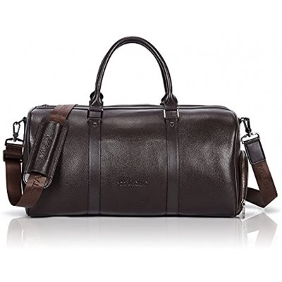 BOSTANTEN Men's Travel Duffle Genuine Leather Weekender Overnight Bag For Gym Sports Coffee-large