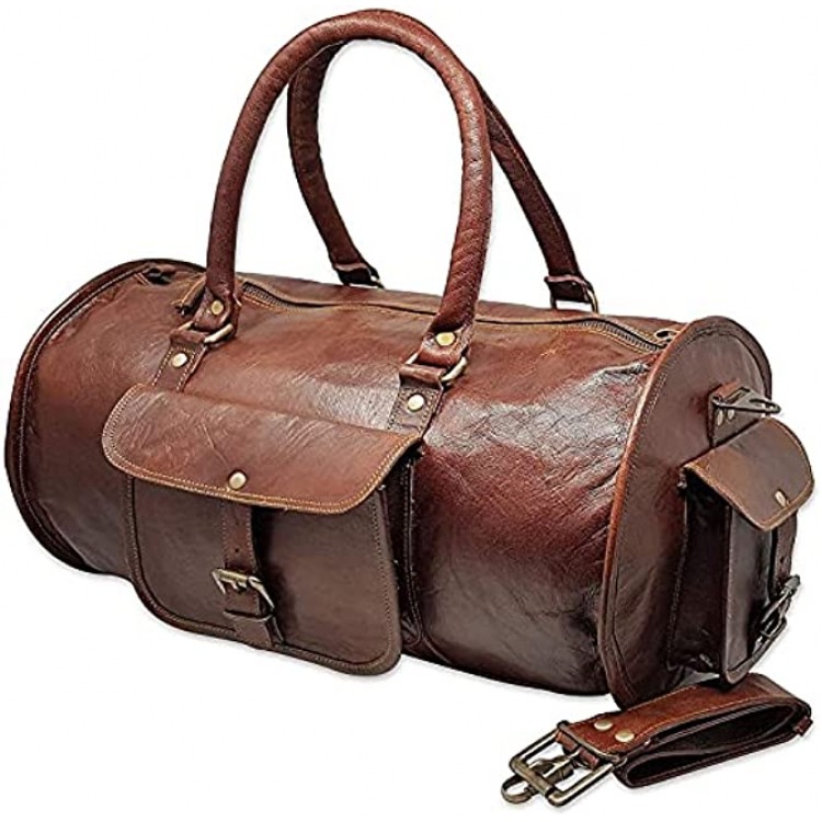 Jaald 18 Leather Duffle Bag Travel Carry-on Luggage Overnight Gym Weekender Bag